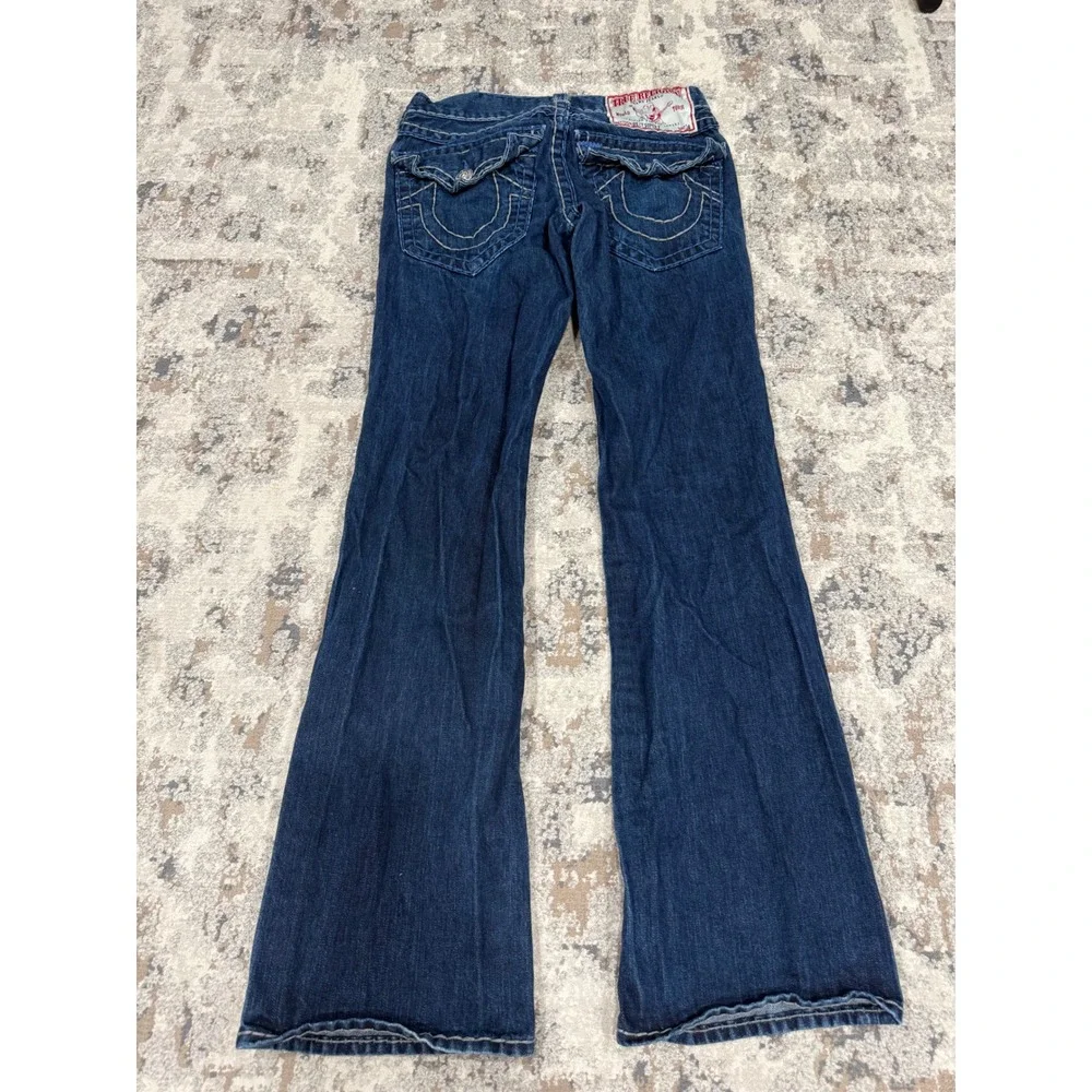 True Religion Billy Super T Dark Wash Flare Jeans 29 Made in USA Thick Stitch